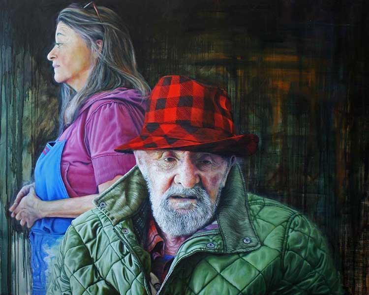 Fay and Ken: Oil on Canvas. Ken had vascular dementia and Fay, his daughter was his carer. This is about the loss of identity.